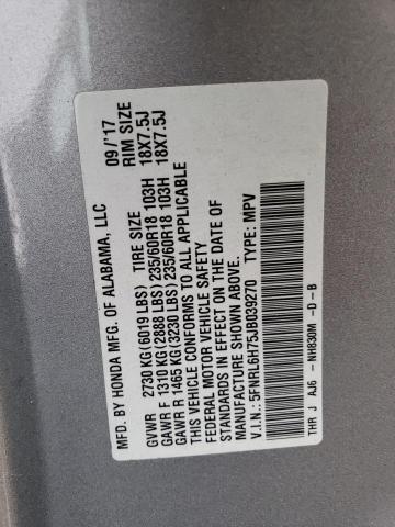 5FNRL6H75JB039270 - 2018 HONDA ODYSSEY EXL SILVER photo 13