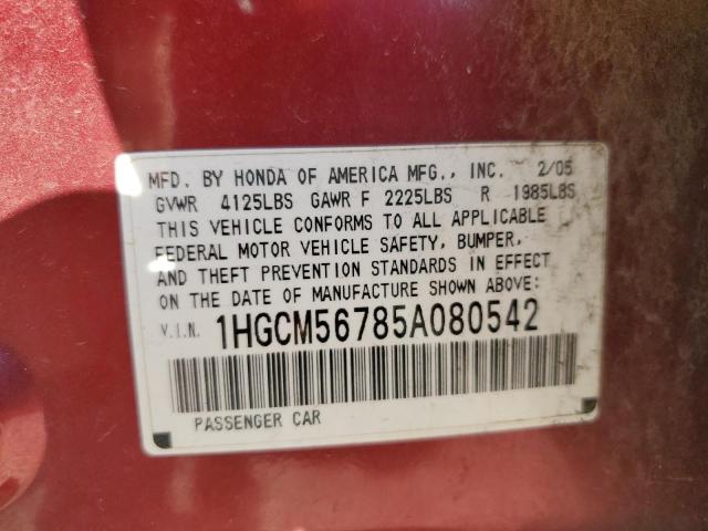 1HGCM56785A080542 - 2005 HONDA ACCORD EX BURGUNDY photo 12