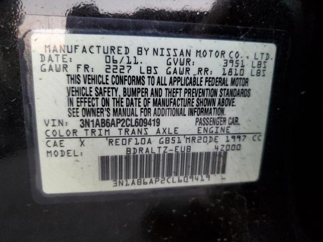 3N1AB6AP2CL609419 - 2012 NISSAN SENTRA 2.0 BLACK photo 12