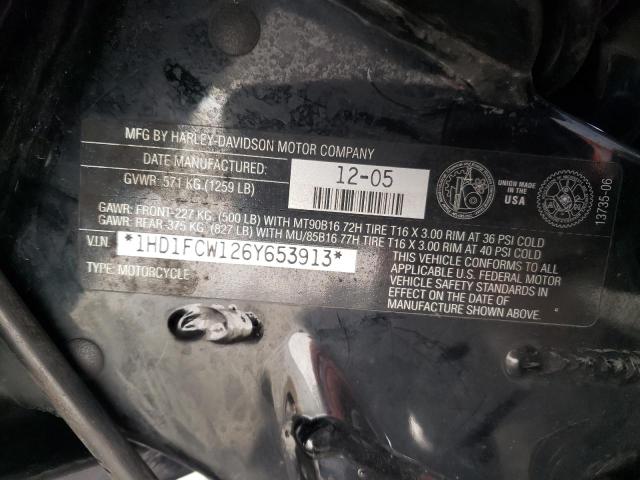 1HD1FCW126Y653913 - 2006 HARLEY-DAVIDSON FLHTCUI 黑色 照片 10