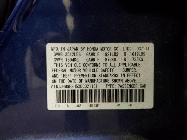 JHMGE8H5XBC021131 - 2011 HONDA FIT SPORT BLUE photo 13