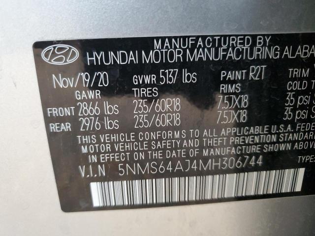 5NMS64AJ4MH306744 - 2021 HYUNDAI SANTA FE SEL GRAY photo 12