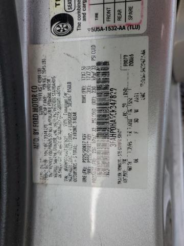 3FAHP0HA5CR347829 - 2012 FORD FUSION SE SILVER photo 12