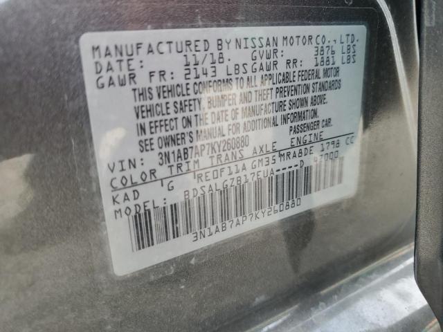3N1AB7AP7KY260880 - 2019 NISSAN SENTRA S GRAY photo 12