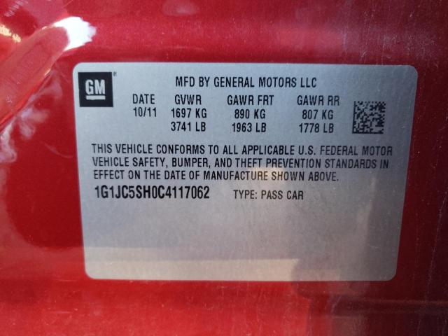 1G1JC5SH0C4117062 - 2012 CHEVROLET SONIC LT RED photo 12