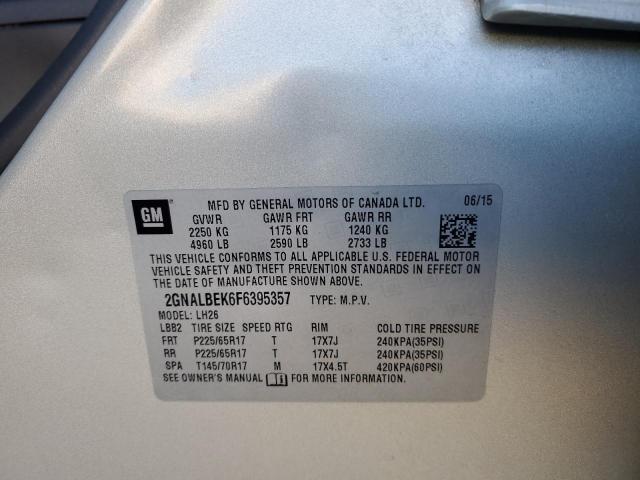 2GNALBEK6F6395357 - 2015 CHEVROLET EQUINOX LT SILVER photo 13