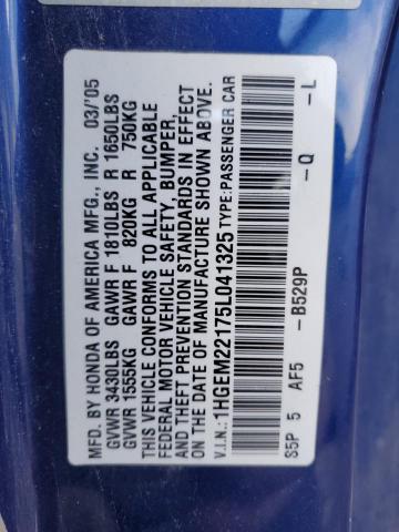 1HGEM22175L041325 - 2005 HONDA CIVIC DX VP Blau Foto 12