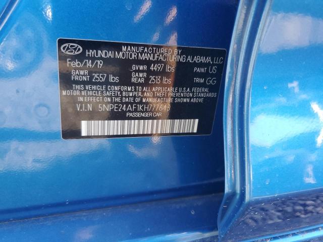 5NPE24AF1KH777643 - 2019 HYUNDAI SONATA SE BLUE photo 12