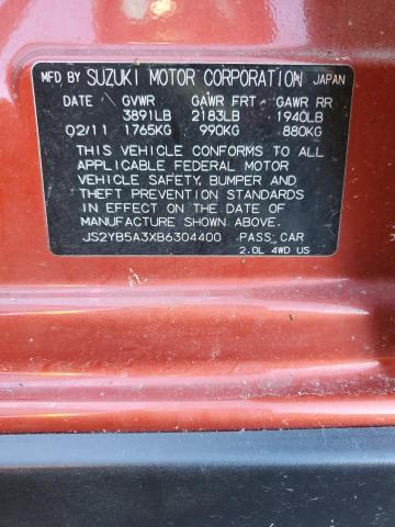 JS2YB5A3XB6304400 - 2011 SUZUKI SX4 ORANGE photo 12