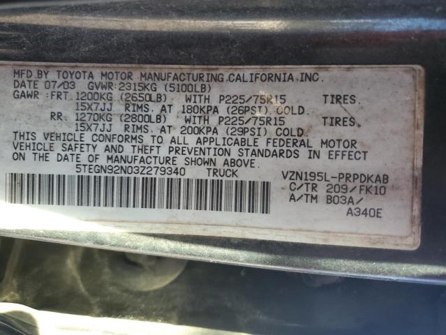 5TEGN92N03Z279340 - 2003 TOYOTA TACOMA DOUBLE CAB PRERUNNER BLACK photo 13