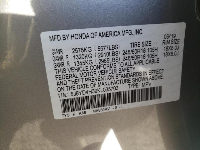 5J8YD4H39KL035703 - 2019 ACURA MDX SILVER photo 13