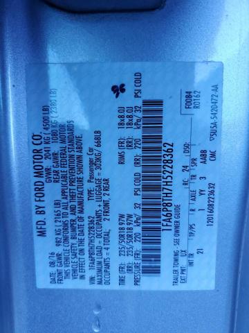 1FA6P8TH7H5228362 - 2017 FORD MUSTANG SILVER photo 12