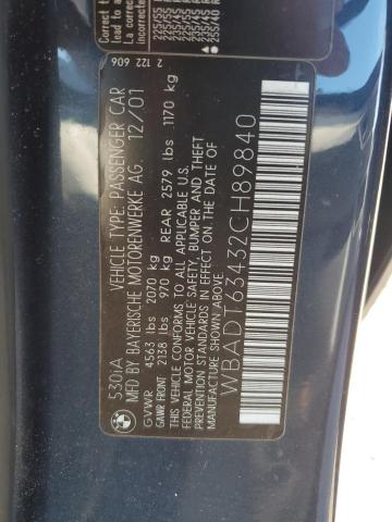 WBADT63432CH89840 - 2002 BMW 530 I AUTOMATIC BLUE photo 12