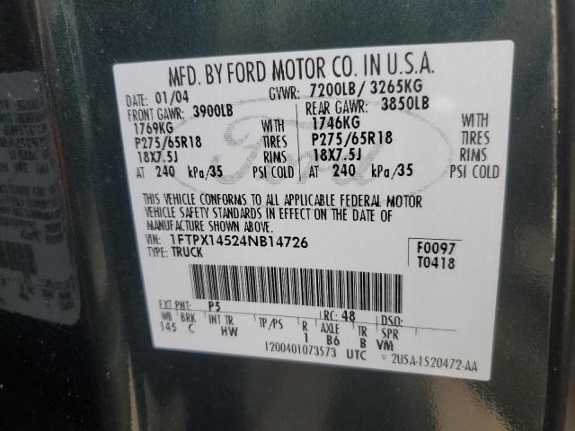 1FTPX14524NB14726 - 2004 FORD F150 BLACK photo 12