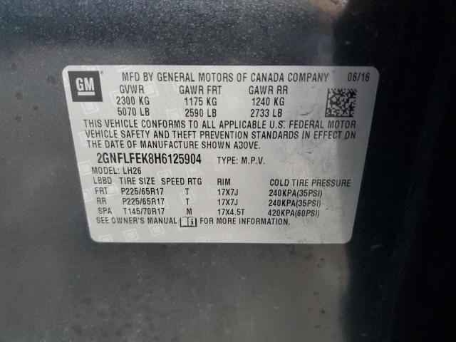 2GNFLFEK8H6125904 - 2017 CHEVROLET EQUINOX LT GRAY photo 12