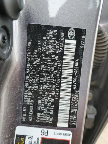 4T4BF1FK6FR492185 - 2015 TOYOTA CAMRY LE GRAY photo 12