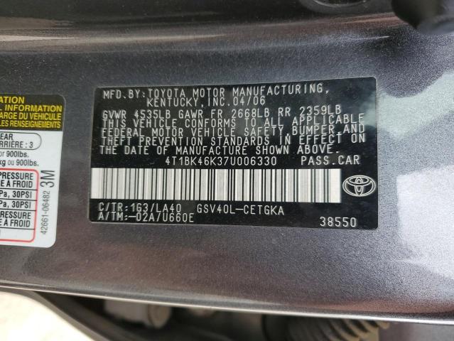 4T1BK46K37U006330 - 2007 TOYOTA CAMRY LE GRAY photo 13