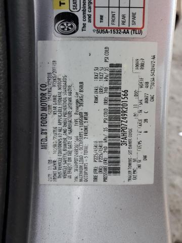 3FAHP07Z49R201566 - 2009 FORD FUSION SE SILVER photo 12