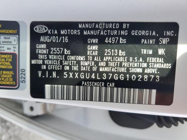 5XXGU4L37GG102873 - 2016 KIA OPTIMA EX WHITE photo 12