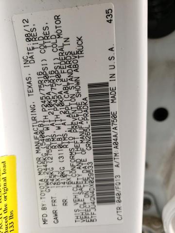 5TFJU4GN4DX029533 - 2013 TOYOTA TACOMA DOUBLE CAB PRERUNNER WHITE photo 12