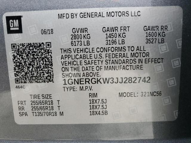 1GNERGKW3JJ282742 - 2018 CHEVROLET TRAVERSE LT GRAY photo 14