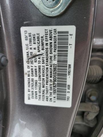 19XFB2F90DE028822 - 2013 HONDA CIVIC EXL CHARCOAL photo 12