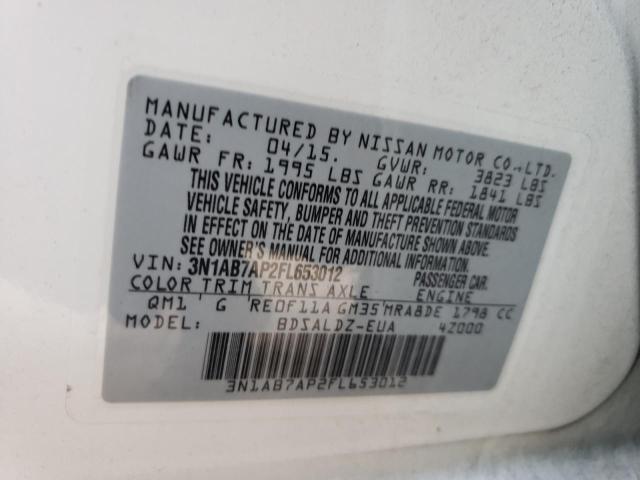 3N1AB7AP2FL653012 - 2015 NISSAN SENTRA S WHITE photo 13