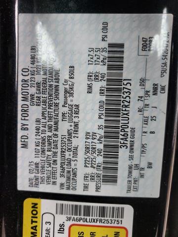 3FA6P0LUXFR253751 - 2015 FORD FUSION SE HYBRID BLACK photo 12