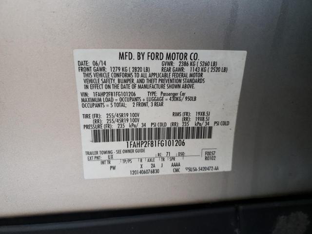 1FAHP2F81FG101206 - 2015 FORD TAURUS LIMITED SILVER photo 12