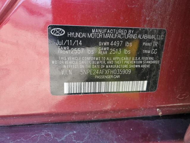 5NPE24AFXFH035909 - 2015 HYUNDAI SONATA SE RED photo 12