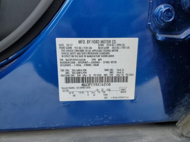 MAJ3P1TE9JC163550 - 2018 FORD ECOSPORT SE BLUE photo 12
