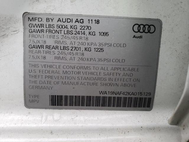 WA19NAF42KA015129 - 2019 AUDI A4 ALLROAD PRESTIGE WHITE photo 12