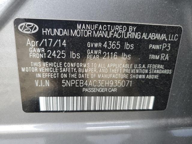 5NPEB4AC3EH935071 - 2014 HYUNDAI SONATA GLS GRAY photo 12