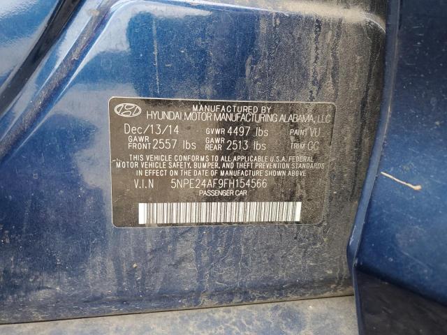 5NPE24AF9FH154566 - 2015 HYUNDAI SONATA SE BLUE photo 12