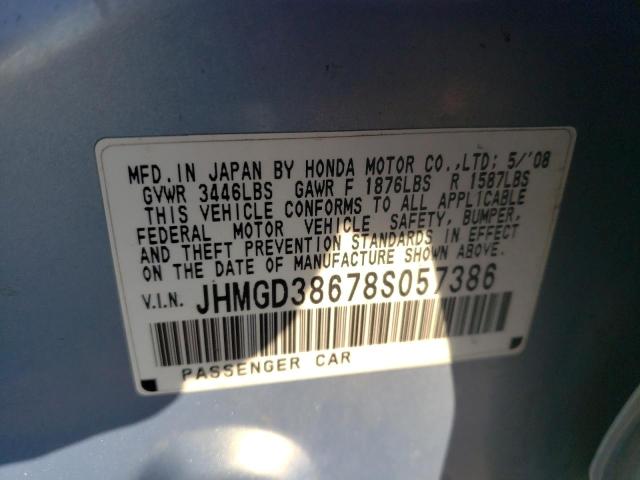 JHMGD38678S057386 - 2008 HONDA FIT SPORT BLUE photo 12