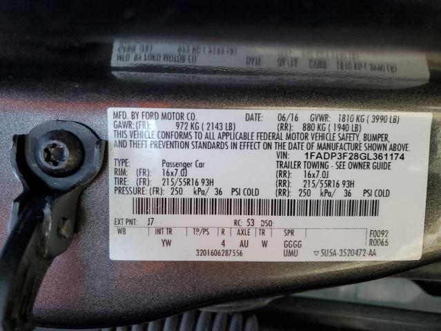 1FADP3F28GL361174 - 2016 FORD FOCUS SE GRAY photo 12