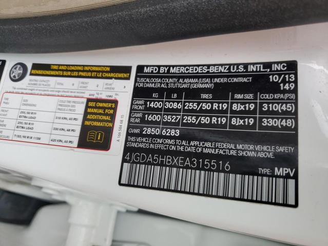 4JGDA5HBXEA315516 - 2014 MERCEDES-BENZ ML 350 4MATIC WHITE photo 14