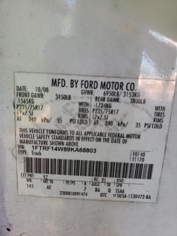 1FTRF14W89KA68803 - 2009 FORD F150 WHITE photo 12