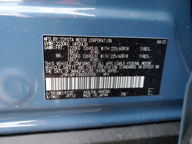 JTM16RFV3ND055908 - 2022 TOYOTA RAV4 SE BLUE photo 13