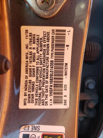 1HGFA16829L014358 - 2009 HONDA CIVIC EX GRAY photo 12