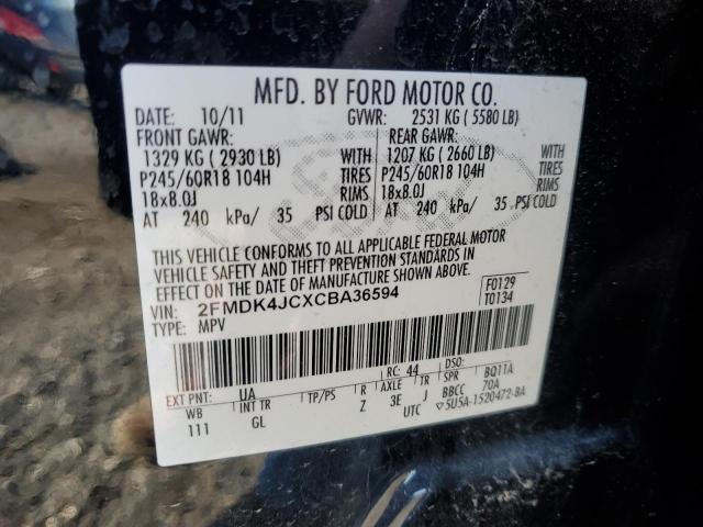 2FMDK4JCXCBA36594 - 2012 FORD EDGE SEL BLACK photo 12