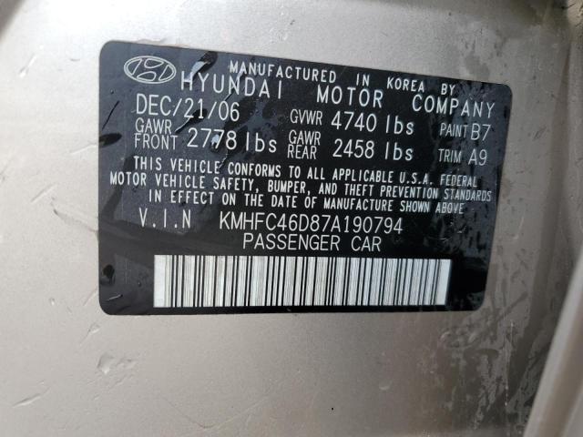 KMHFC46D87A190794 - 2007 HYUNDAI AZERA GLS TAN photo 13