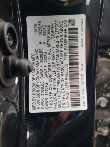 2HGFC2F81MH503050 - 2021 HONDA CIVIC SPORT 黑色 照片 12