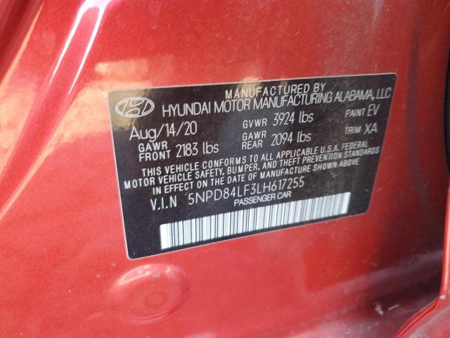 5NPD84LF3LH617255 - 2020 HYUNDAI ELANTRA SEL RED photo 12