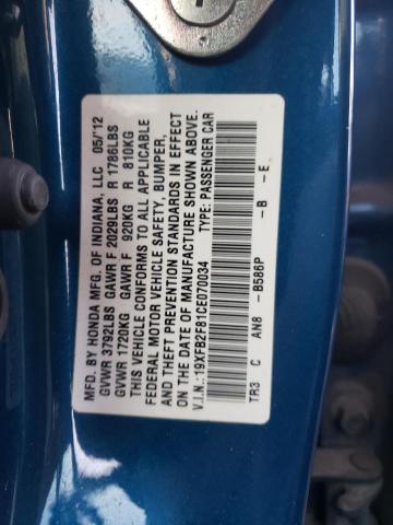 19XFB2F81CE070034 - 2012 HONDA CIVIC EX BLUE photo 12