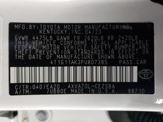4T1G11AK3PU807385 - 2023 TOYOTA CAMRY SE NIGHT SHADE WHITE photo 13