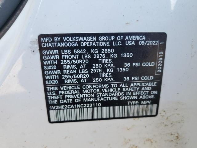 1V2HE2CA1NC223110 - 2022 VOLKSWAGEN ATLAS CROS SE Белый фото 13