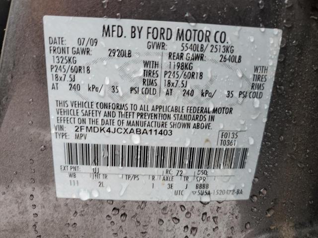 2FMDK4JCXABA11403 - 2010 FORD EDGE SEL CHARCOAL photo 13