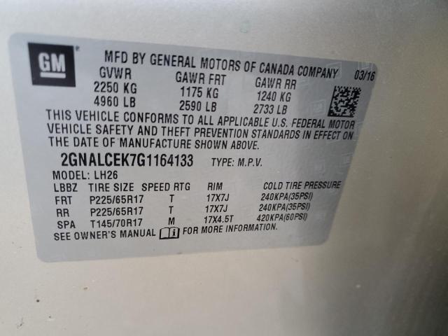 2GNALCEK7G1164133 - 2016 CHEVROLET EQUINOX LT SILVER photo 12