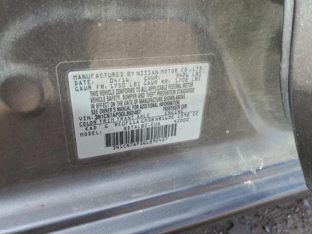 3N1CN7AP3GL892487 - 2016 NISSAN VERSA S GRAY photo 12